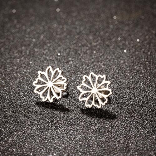 Stainless Steel Stud Earrings 304 Stainless Steel Flower Vacuum Ion Plating fashion jewelry & for woman & hollow 12mm Sold By Bag