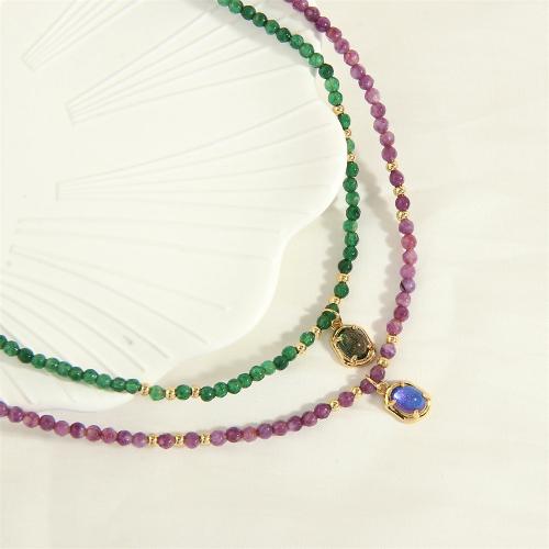 Natural Gemstone Necklace, with Crystal & Brass & Tibetan Style, with 5cm extender chain, gold color plated, fashion jewelry & for woman, more colors for choice, 9x13mm, Length:Approx 40 cm, Sold By PC