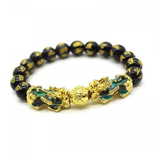 Glass Beads Bracelet with Zinc Alloy Fabulous Wild Beast gold color plated fashion jewelry & Unisex & change their color according to the temperature Length Approx 18 cm Sold By PC
