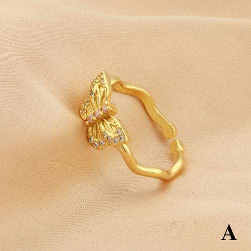 Brass Finger Ring with Cubic Zirconia gold color plated fashion jewelry & for woman nickel lead & cadmium free inner ~20mm Sold By PC