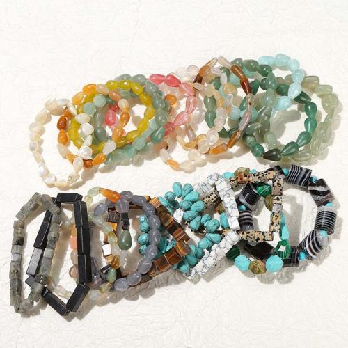 Gemstone Bracelets, Natural Stone, random style & Different Shape for Choice & fashion jewelry & Unisex & mixed, more colors for choice, Length about 6-12mm, Length:Approx 18 cm, Sold By PC