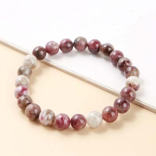 Gemstone Bracelets, Plum Blossom Tourmaline, Round, fashion jewelry & Unisex & different size for choice, mixed colors, Length:Approx 18 cm, Sold By PC