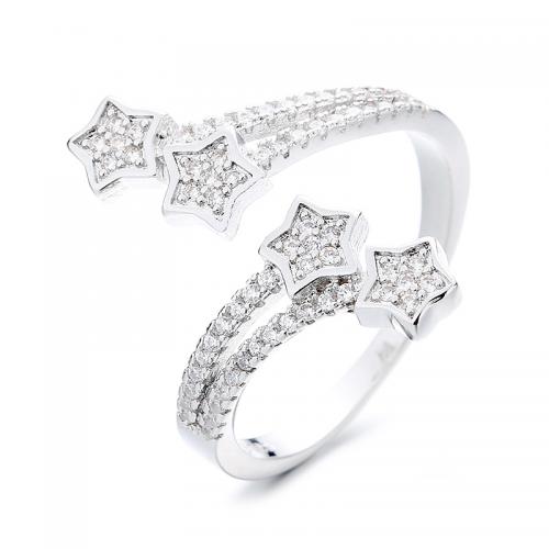 Cubic Zirconia Micro Pave Brass Ring Star plated fashion jewelry & micro pave cubic zirconia & for woman nickel lead & cadmium free US Ring Sold By PC