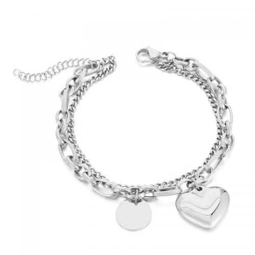 Bijoux bracelet en acier inoxydable, Acier inoxydable 304, coeur, bijoux de mode & pour femme, plus de couleurs à choisir, Vendu par PC
