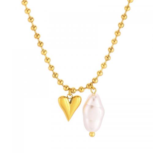 Edelstahl Schmuck Halskette, 304 Edelstahl, mit Kunststoff Perlen, Herz, Modeschmuck & für Frau, keine, verkauft von PC