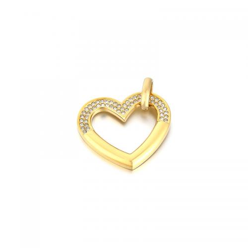 Stainless Steel Pendants 304 Stainless Steel Heart Vacuum Ion Plating DIY & with rhinestone Sold By PC