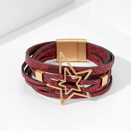 PU Leather Cord Bracelets with Zinc Alloy Star plated fashion jewelry & multilayer & for woman Length Approx 21 cm Sold By PC