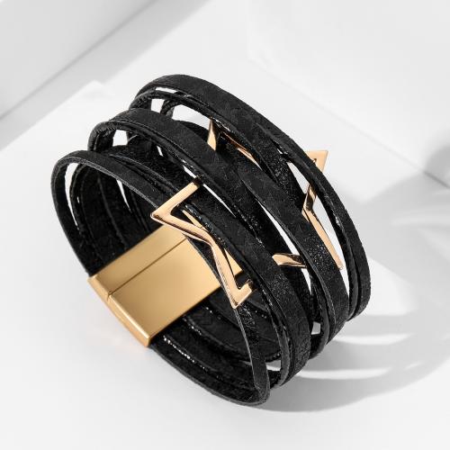 PU Leather Cord Bracelets, with Tibetan Style, Star, Plating champagne gold, fashion jewelry & multilayer & for woman, more colors for choice, Length:Approx 21 cm, Sold By PC