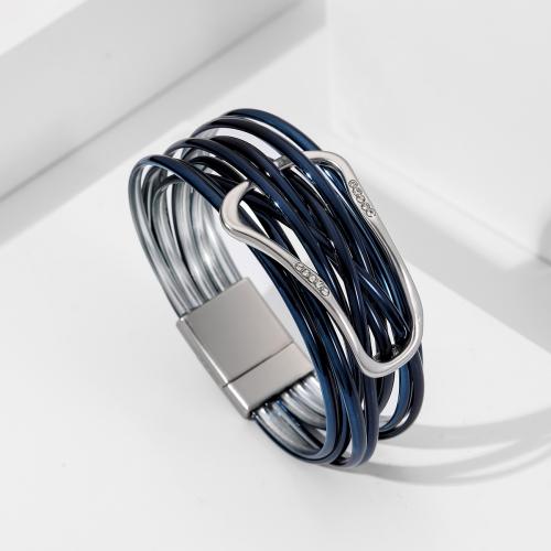 PU Leather Cord Bracelets with Zinc Alloy plated fashion jewelry & multilayer & for woman Length Approx 21 cm Sold By PC