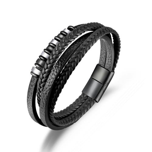 PU Leather Cord Bracelets with 304 Stainless Steel Vacuum Ion Plating fashion jewelry & for man Length 21 cm Sold By PC