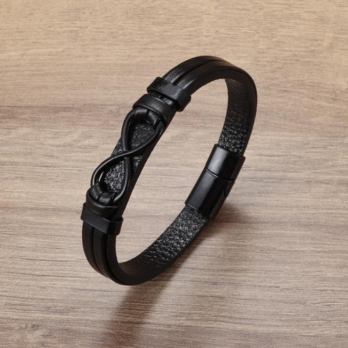 PU Leather Cord Bracelets, with Tibetan Style, plumbum black color plated, fashion jewelry & for man, more colors for choice, Length:Approx 21 cm, Sold By PC