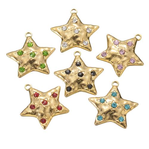 Stainless Steel Pendants 304 Stainless Steel Star gold color plated DIY & with rhinestone Sold By Bag
