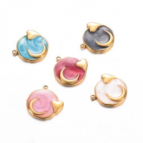 Stainless Steel Pendants, 304 Stainless Steel, Round, gold color plated, DIY & enamel, more colors for choice, 18x18mm, 30PCs/Bag, Sold By Bag