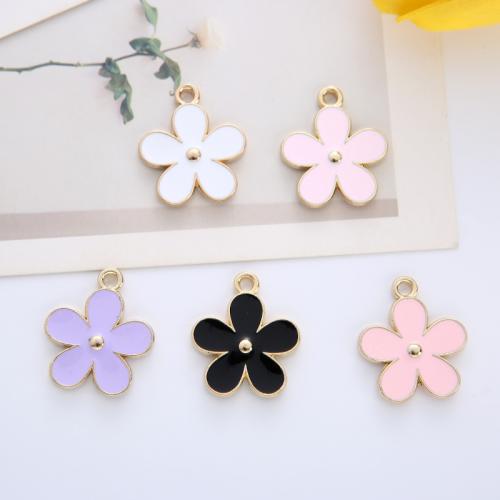 Tibetan Style Enamel Pendants, Flower, gold color plated, DIY, more colors for choice, nickel, lead & cadmium free, 20x24mm, Approx 10PCs/Bag, Sold By Bag