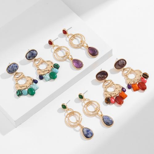 Tibetan Style Drop Earrings, with Gemstone Chips, gold color plated, different styles for choice & for woman, more colors for choice, Sold By Pair