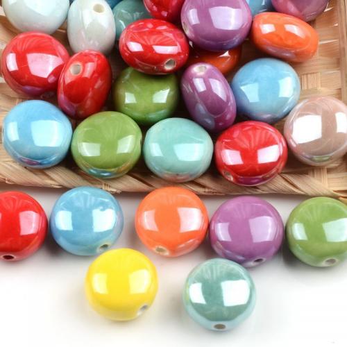 Porcelain Jewelry Beads, Flat Round, DIY, more colors for choice, 16x15mm, Hole:Approx 2mm, 20PCs/Strand, Sold By Strand