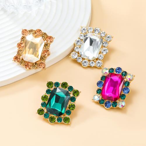 Tibetan Style Stud Earring, with Glass Rhinestone, Square, fashion jewelry & for woman & with rhinestone, more colors for choice, nickel, lead & cadmium free, 39x33mm, Sold By Pair