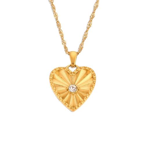 Stainless Steel Jewelry Necklace, 316L Stainless Steel, with 50mm extender chain, Heart, 18K gold plated, fashion jewelry & for woman & with rhinestone, nickel, lead & cadmium free, Pendant:21.4x20.1mm, Length:Approx 400 mm, Sold By PC