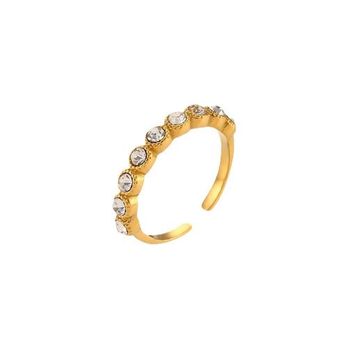 Zirkonia Edelstahl-Finger- Ring, 304 Edelstahl, Modeschmuck & Micro pave Zirkonia & für Frau, Goldfarbe, frei von Nickel, Blei & Kadmium, wide:3.3mm, verkauft von PC