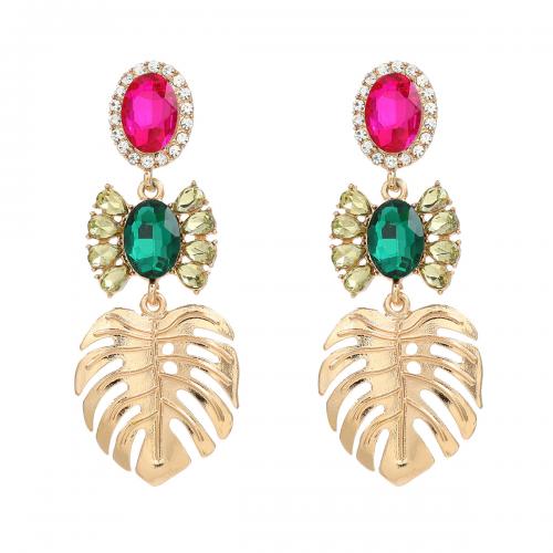 Zinc Alloy Stud Earring Leaf fashion jewelry & for woman & with rhinestone nickel lead & cadmium free Sold By Pair