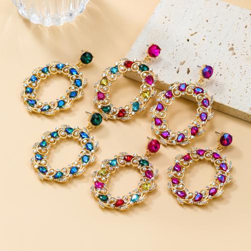 Zinc Alloy Stud Earring fashion jewelry & for woman & with rhinestone & hollow nickel lead & cadmium free Sold By Pair