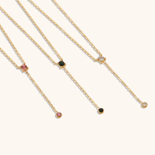 Stainless Steel Jewelry Necklace, 304 Stainless Steel, with 5cm extender chain, 18K gold plated, fashion jewelry & micro pave cubic zirconia & for woman, more colors for choice, nickel, lead & cadmium free, Length:Approx 40 cm, Sold By PC
