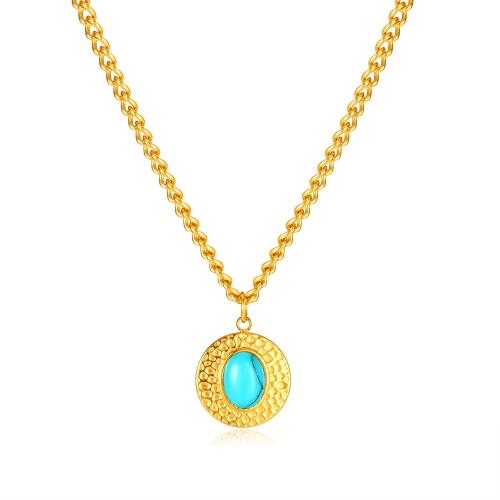 Stainless Steel Jewelry Necklace, 304 Stainless Steel, with turquoise, with 55mm extender chain, plated, fashion jewelry & for woman, golden, Pendant:17x15mm, Length:Approx 405 mm, Sold By PC