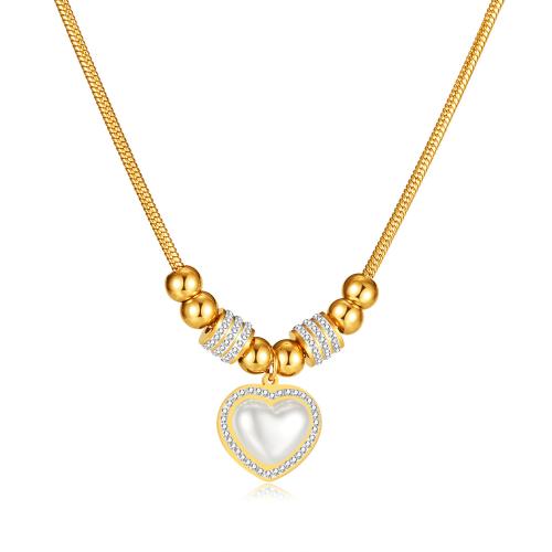 Stainless Steel Jewelry Necklace, 304 Stainless Steel, with Acrylic, with 55mm extender chain, Heart, plated, fashion jewelry & micro pave cubic zirconia & for woman, golden, nickel, lead & cadmium free, Pendant:16x16mm, Length:Approx 415 mm, Sold By PC