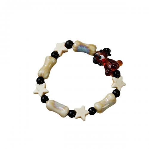 Porcelain Bracelet with Elastic Thread & Glass & Wood handmade Unisex Length Approx 15-20 cm Sold By PC