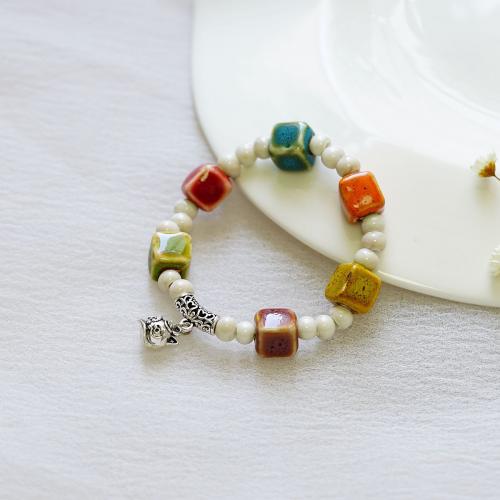 Porcelæn Bracelet, med Elastiktråd & Zinc Alloy, håndlavet, Unisex & forskellige stilarter for valg, flere farver til valg, Længde Ca. 15-20 cm, Solgt af PC