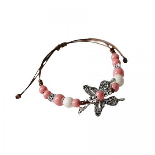 Porcelain Bracelet with Wax Cord & Zinc Alloy Butterfly handmade Unisex Length Approx 15-20 cm Sold By PC