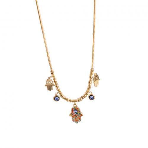 Evil Eye Schmuck Halskette, Titanstahl, mit Harz, mit Verlängerungskettchen von 5CM, für Frau & mit Strass, goldfarben, Länge:ca. 39 cm, verkauft von PC