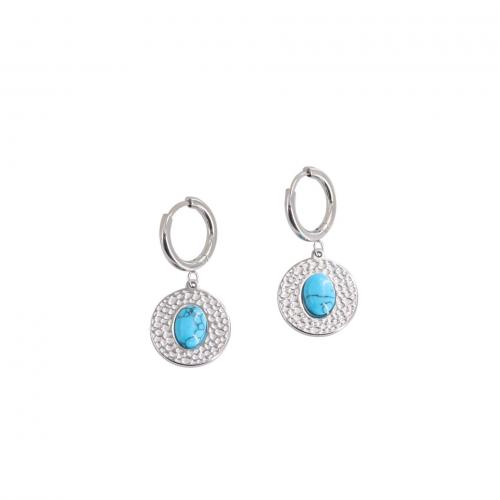 Titanium Steel  Earring, with turquoise, Vacuum Ion Plating, for woman, more colors for choice, Sold By Pair