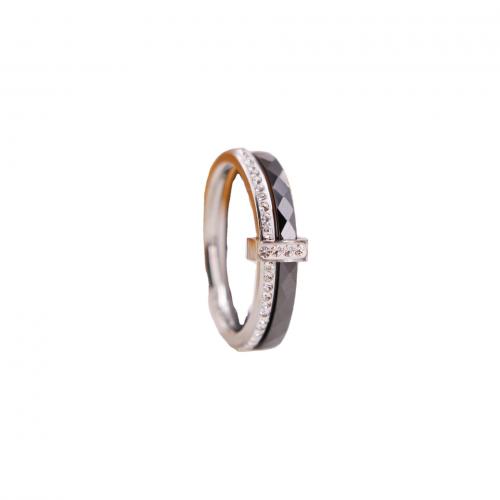 Titanium Steel Finger Ring, with Porcelain, Vacuum Ion Plating, different size for choice & for woman & with rhinestone, more colors for choice, Sold By PC