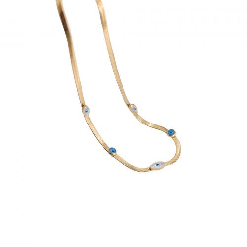 Evil Eye Schmuck Halskette, Titanstahl, mit Muschel & Harz, mit Verlängerungskettchen von 5CM, für Frau & Emaille, keine, Länge:ca. 38 cm, verkauft von PC