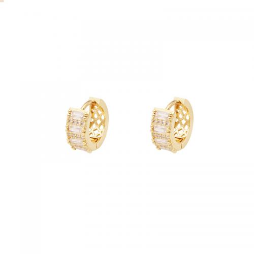 Cubic Zirconia Micro Pave Brass Earring, plated, micro pave cubic zirconia & for woman, golden, 8x9mm, Sold By Pair
