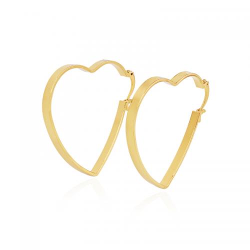 Messing Spring hoop oorbellen, Hart, plated, voor vrouw, gouden, 40x45mm, Verkocht door pair
