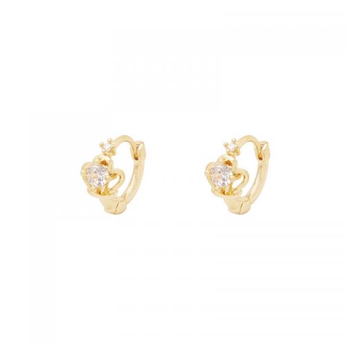 Cubic Zirconia Micro Pave Brass Earring, plated, micro pave cubic zirconia & for woman, golden, 14x16mm, Sold By Pair