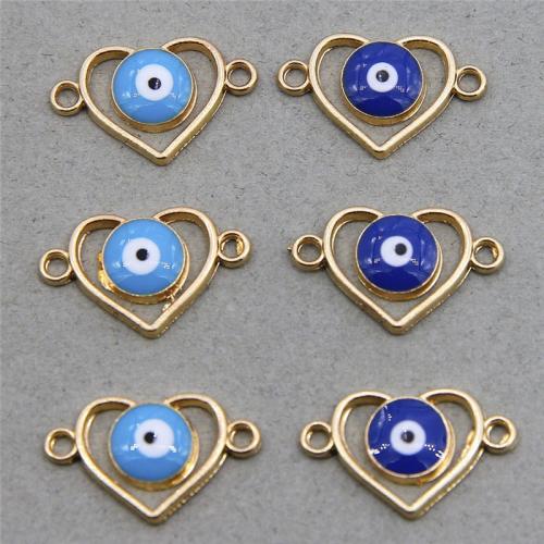 Evil Eye Connector, Tibetan Style, Heart, gold color plated, fashion jewelry & DIY & enamel & 1/1 loop & hollow, mixed colors, nickel, lead & cadmium free, Approx 100PCs/Bag, Sold By Bag