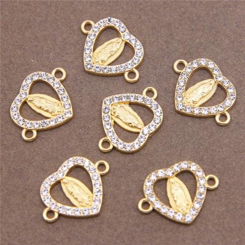 Heart Tibetan Style Connector, gold color plated, fashion jewelry & DIY & with rhinestone & 1/1 loop & hollow, nickel, lead & cadmium free, Approx 100PCs/Bag, Sold By Bag