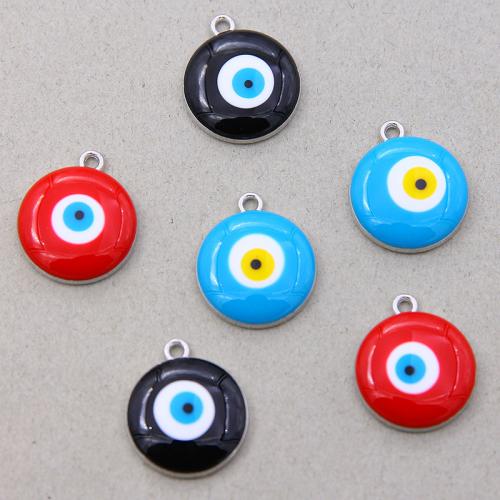 Evil Eye Pendants Zinc Alloy Flat Round silver color plated fashion jewelry & DIY & enamel nickel lead & cadmium free 18mm Approx Sold By Bag