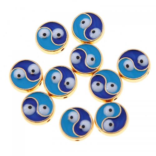 Tibetan Style Evil Eye Beads, Flat Round, gold color plated, fashion jewelry & DIY & enamel, blue, nickel, lead & cadmium free, 8mm, Approx 100PCs/Bag, Sold By Bag