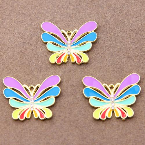 Zinc Alloy Enamel Pendants Butterfly gold color plated fashion jewelry & DIY & with rhinestone mixed colors nickel lead & cadmium free Approx Sold By Bag