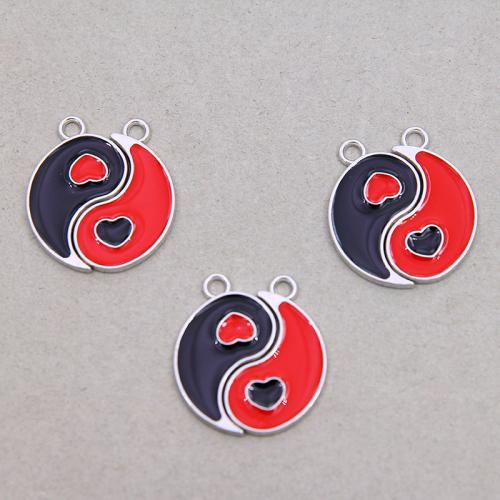 Zinc Alloy Enamel Pendants Flat Round silver color plated fashion jewelry & DIY mixed colors nickel lead & cadmium free Sold By Set