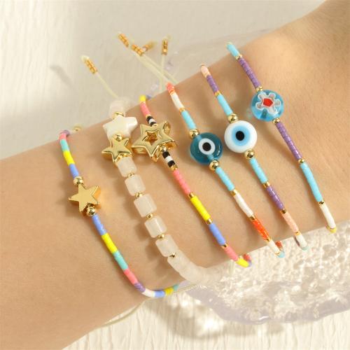 Evil Eye Jewelry Bracelet, Seedbead, with Knot Cord & Gemstone & Lampwork & Brass, gold color plated, Adjustable & fashion jewelry & different styles for choice & for woman, more colors for choice, Length:Approx 16-22 cm, Sold By PC