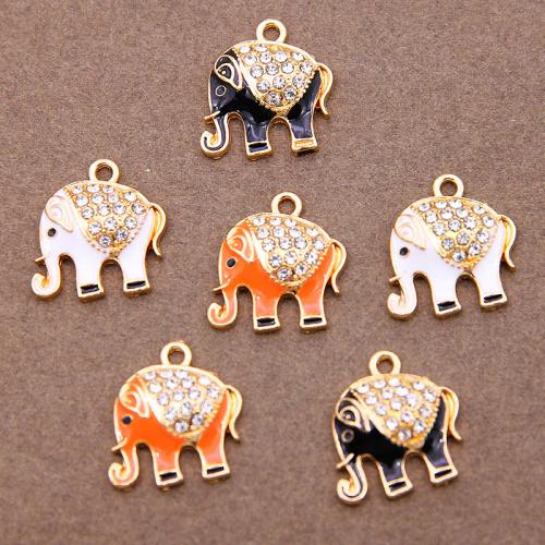 Tibetan Style Enamel Pendants, Elephant, gold color plated, fashion jewelry & DIY & with rhinestone, more colors for choice, nickel, lead & cadmium free, Approx 100PCs/Bag, Sold By Bag