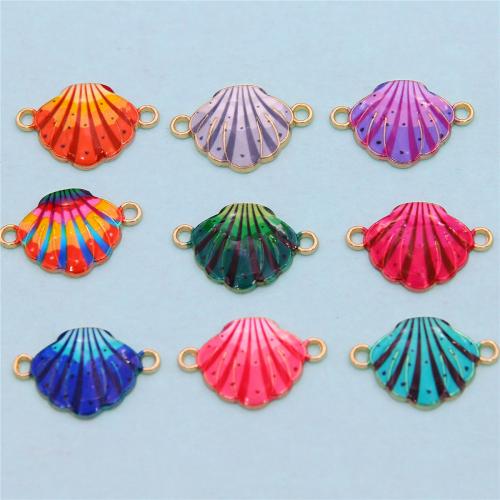 Tibetan Style Connector, Shell, gold color plated, fashion jewelry & DIY & enamel & 1/1 loop, mixed colors, nickel, lead & cadmium free, 24x15mm, Approx 100PCs/Bag, Sold By Bag