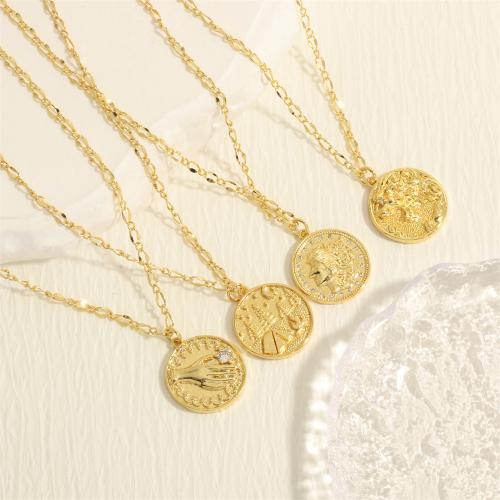 Brass Necklace Flat Round gold color plated fashion jewelry & micro pave cubic zirconia & for woman Length Approx 45 cm Sold By PC