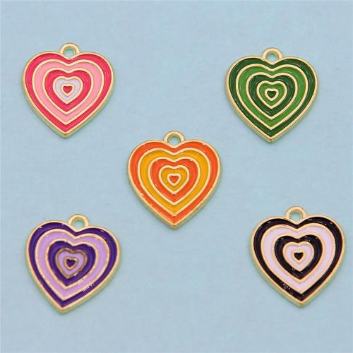 Tibetan Style Enamel Pendants, Heart, gold color plated, fashion jewelry & DIY, mixed colors, nickel, lead & cadmium free, 18x20x1.30mm, Approx 100PCs/Bag, Sold By Bag