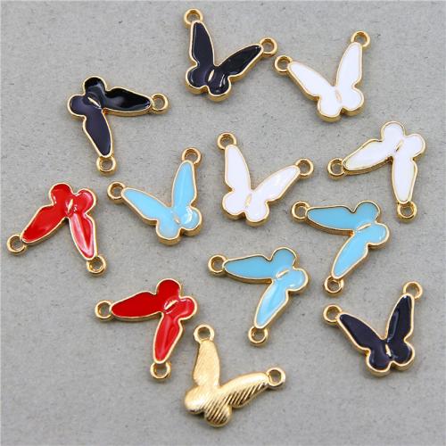 Zinc Alloy Enamel Pendants Butterfly gold color plated fashion jewelry & DIY & double-hole nickel lead & cadmium free Approx Sold By Bag